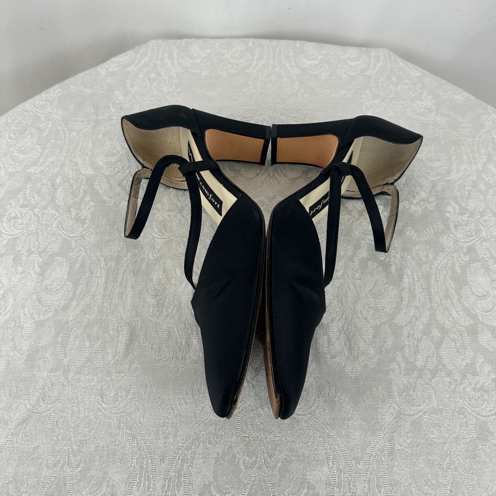 Vintage Mina Comfort Black Satin Heels Pumps with Straps - Picture 3 of 8